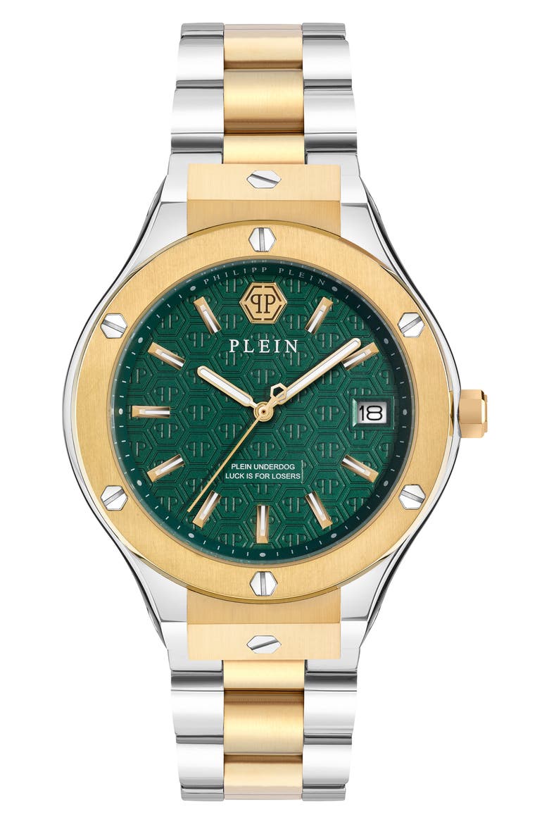 Plein Underdog Green Dial Bracelet, 44mm, Main, color, TWO TONE