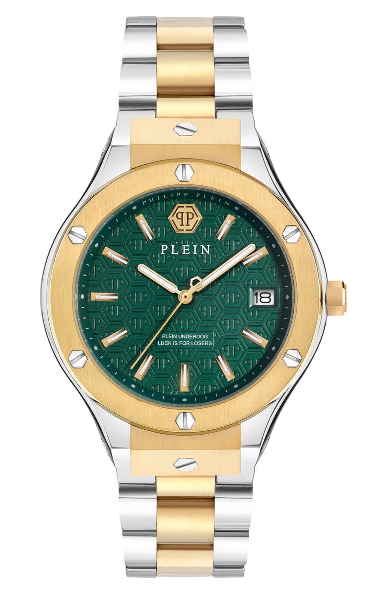 PHILIPP PLEIN Plein Underdog Green Dial Bracelet, 44mm, Main, color, Two Tone