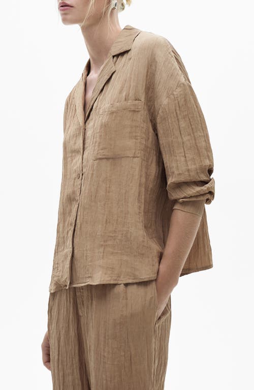 Shop Mango Textured Button-up Shirt In Brown