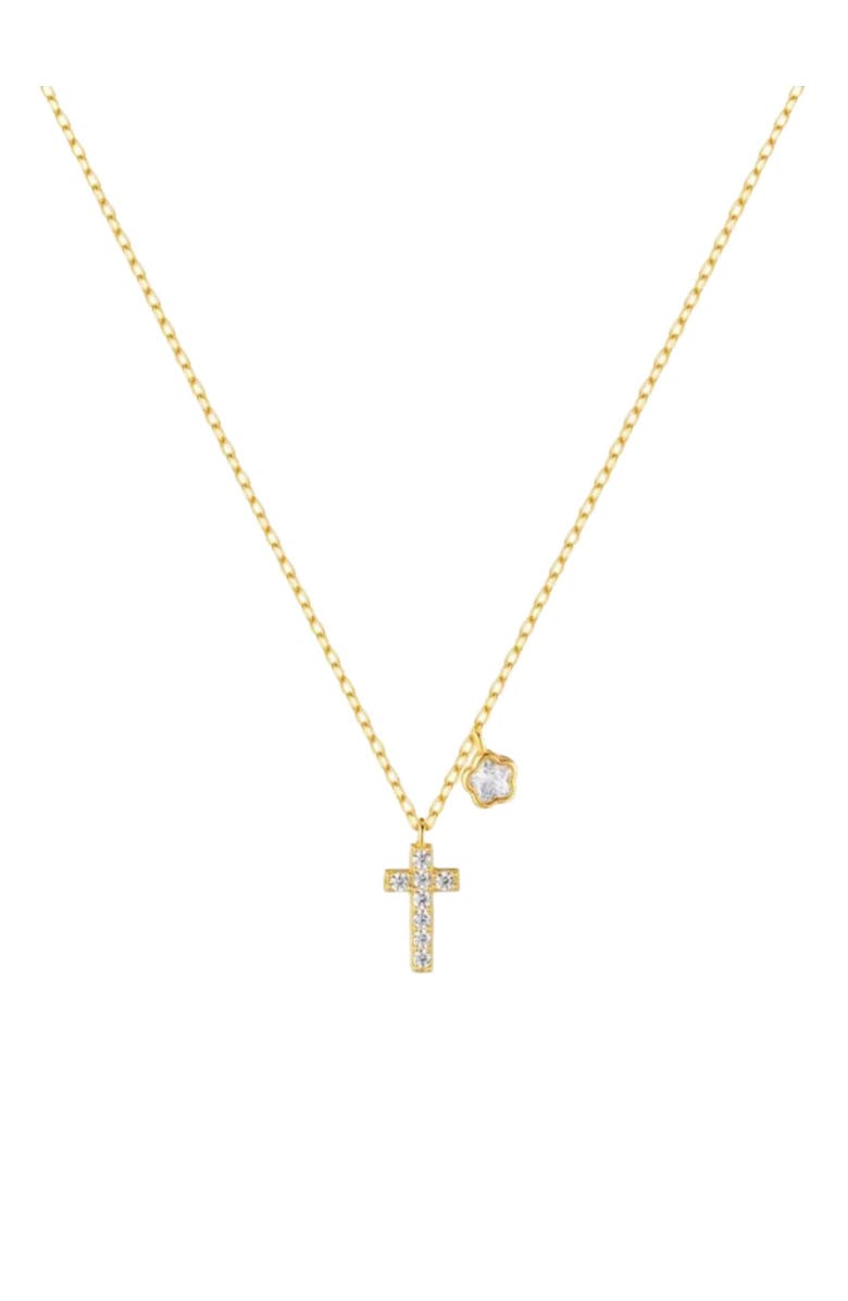 Hollywood Sensation Cross Necklace with Sparkling CZ and Floral Charm, Main, color,