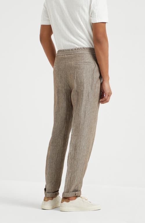 Brunello Cucinelli Trousers With Double Pleats And Drawstring In Bark