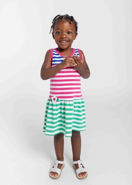 FLORENCE EISEMAN FLORENCE EISEMAN STRIPE KNIT DRESS WITH FLOWERS 