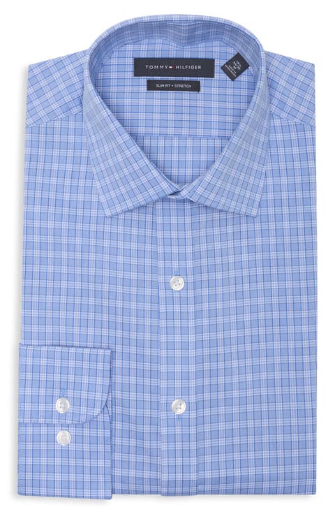 Slim Fit Stretch Plaid Dress Shirt