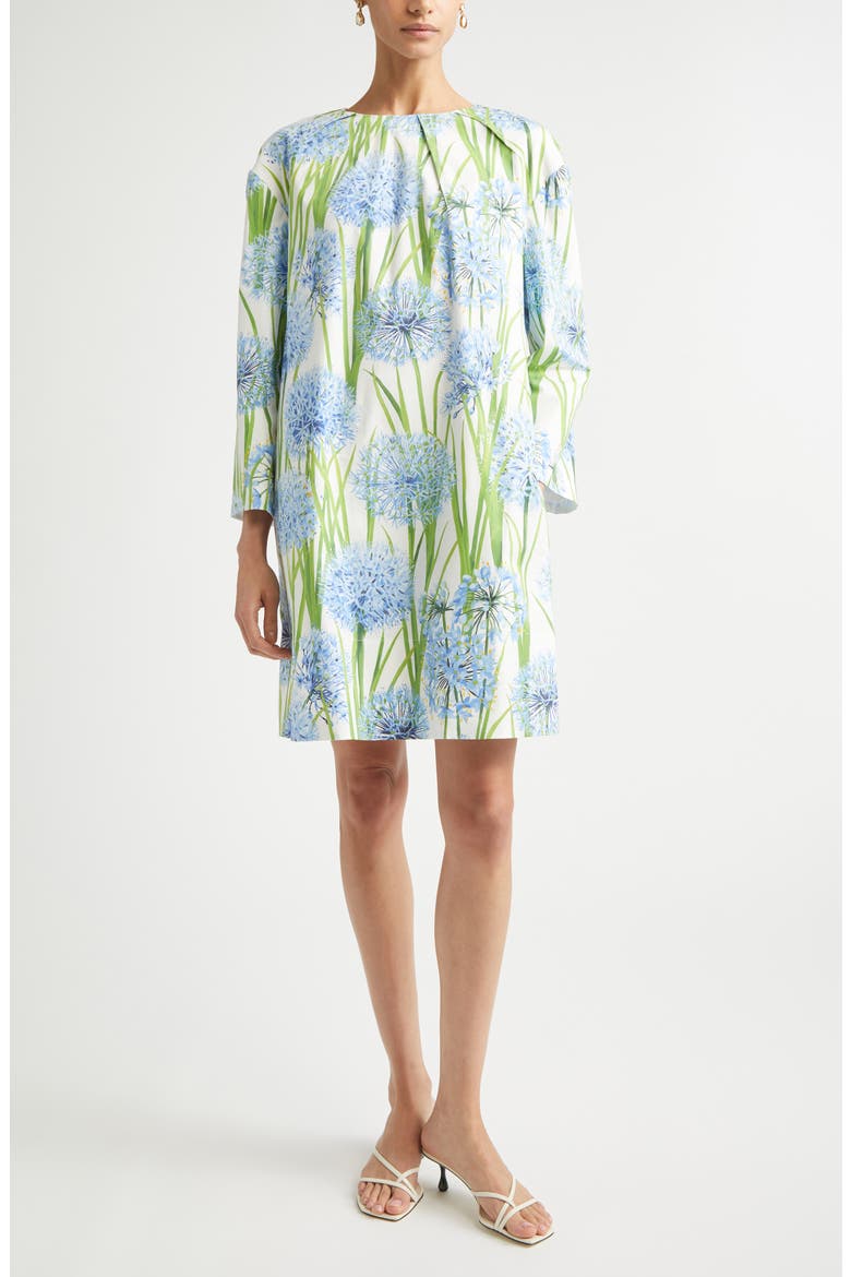 Allium Long Sleeve Stretch Cotton Poplin Minidress, Main, color, BLUE/ WHITE