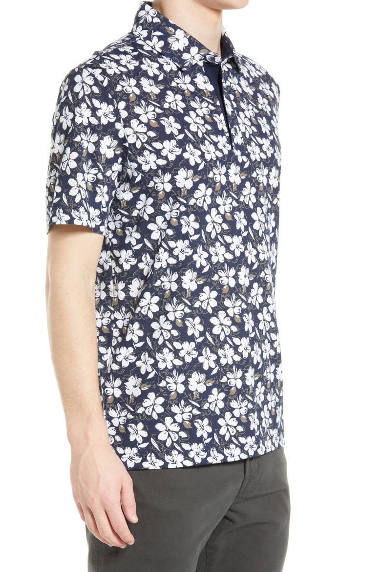 Pico Floral Polo, Alternate, color, OCEAN