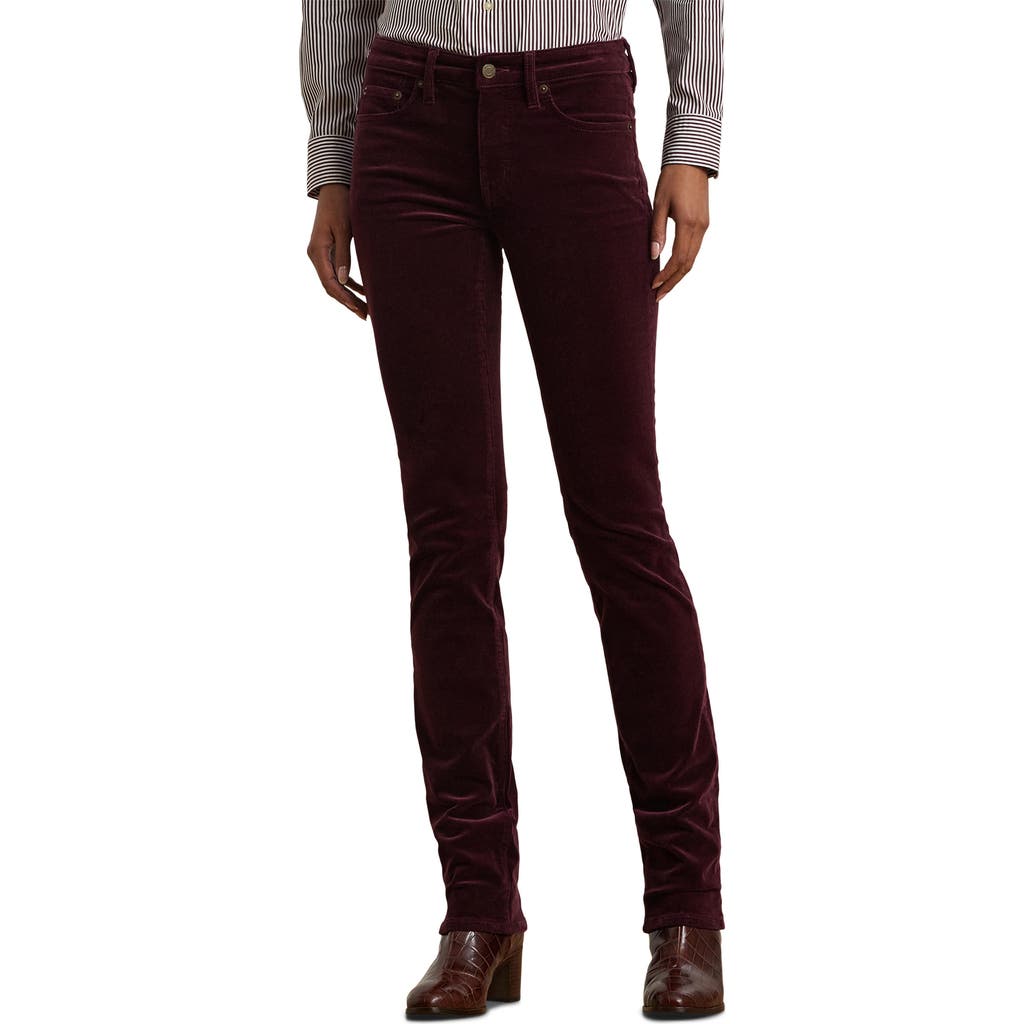 Ralph Lauren Stretch Corduroy Mid-rise Straight Pants In Pinot Noir