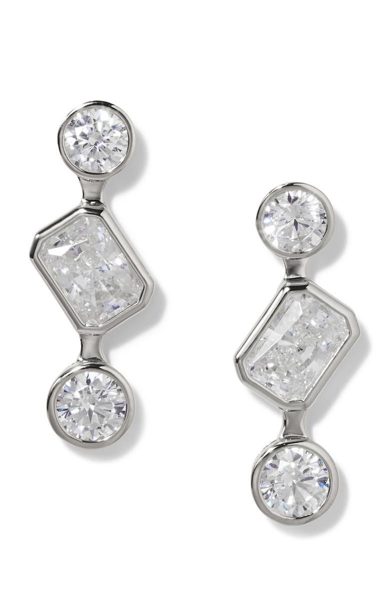 Nadri Brooklyn Cubic Zirconia Trio Mini Linear Earrings, Main, color, Rhodium