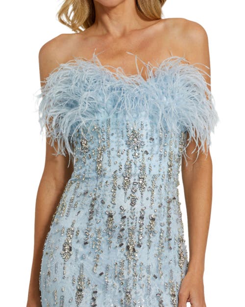 Mac Duggal Strapless Feather Embellished Mermaid Gown
