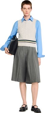 SANDRO Sleeveless cropped cable knit sweater