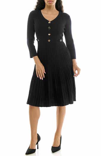 Pleated Long Sleeve Sweater Dress
