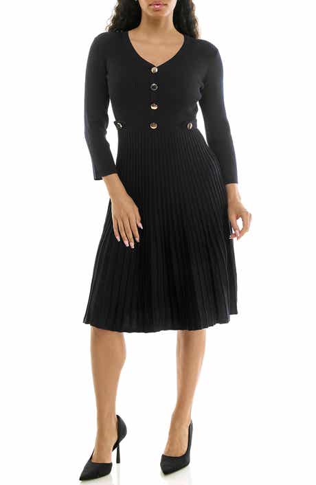 Pleated Long Sleeve Sweater Dress