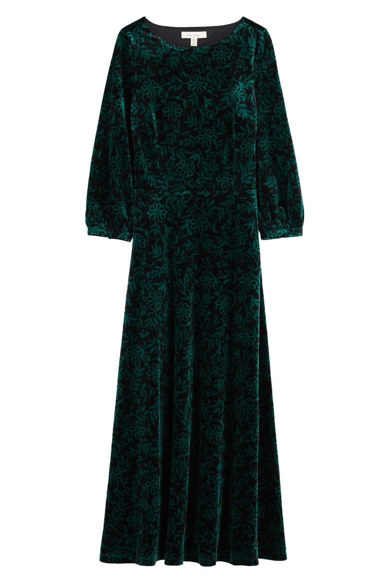 Oak Cottage Floral Velvet Midi Dress, Alternate, color, EVENING WOODLAND STUDIO GREEN