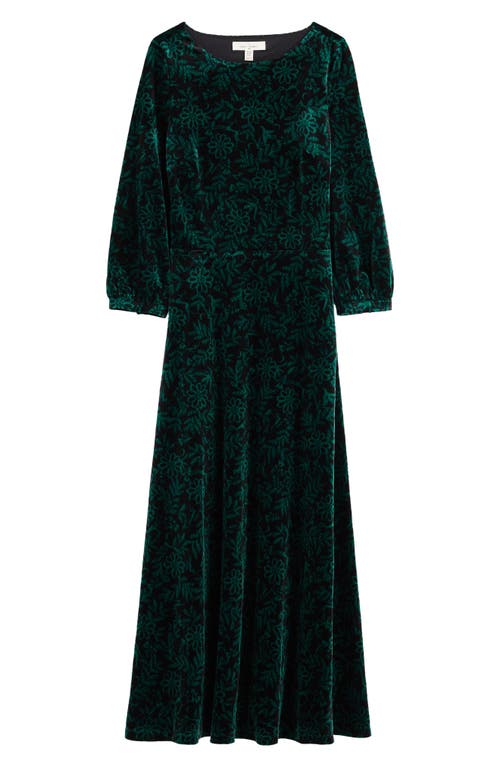 Seasalt Cornwall Oak Cottage Floral Velvet Midi Dress In Green