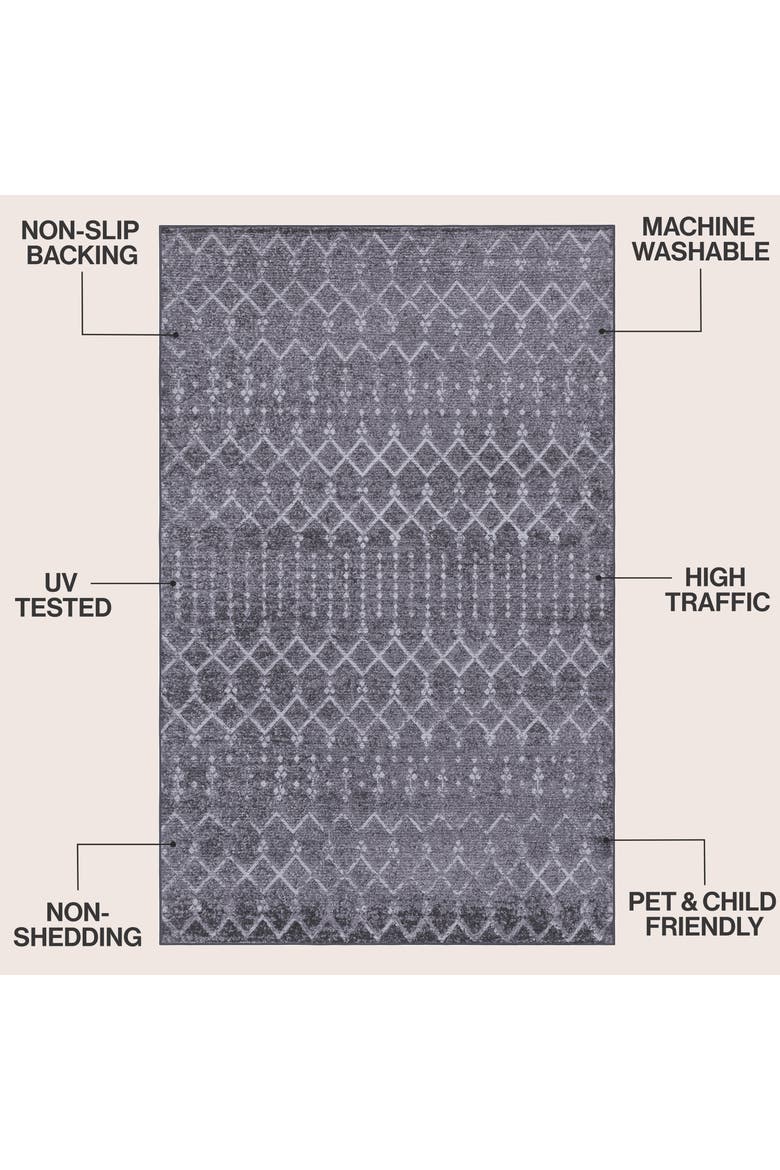 Leila Moroccan Diamond Trellis Non-Slip Machine-Washable Area Rug, Alternate, color, Gray/Ivory