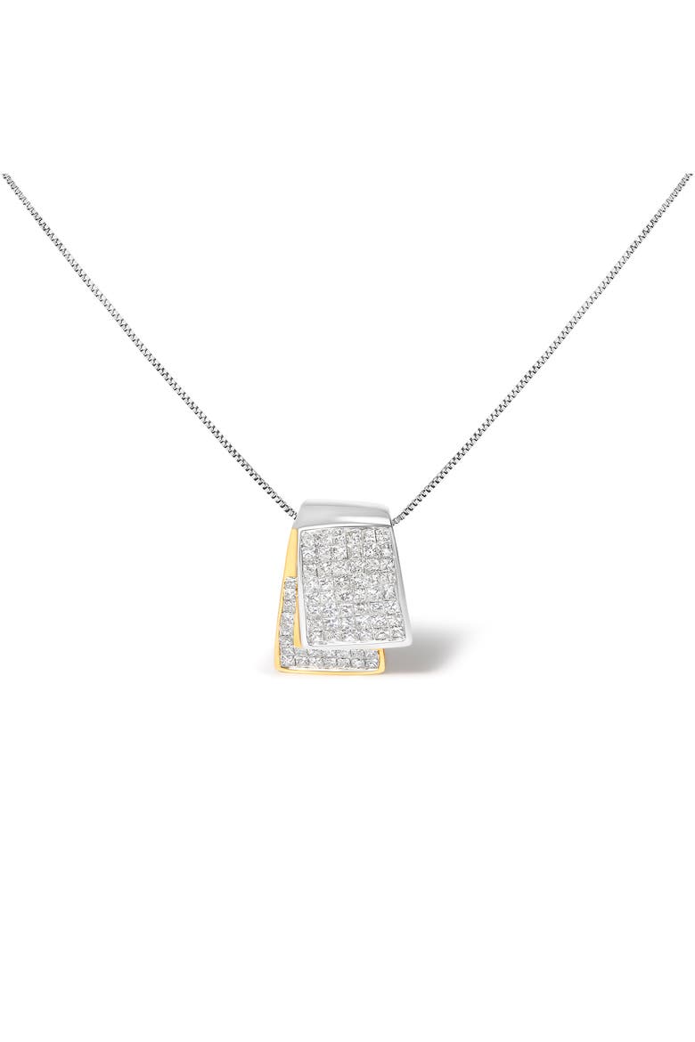 14K Gold 2.0 Cttw Diamond Foldover Box Pendant  Box Chain Necklace, Main, color, Yellow