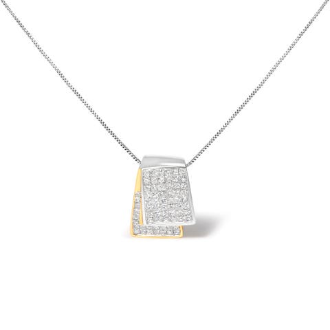 14K Gold 2.0 Cttw Diamond Foldover Box Pendant  Box Chain Necklace