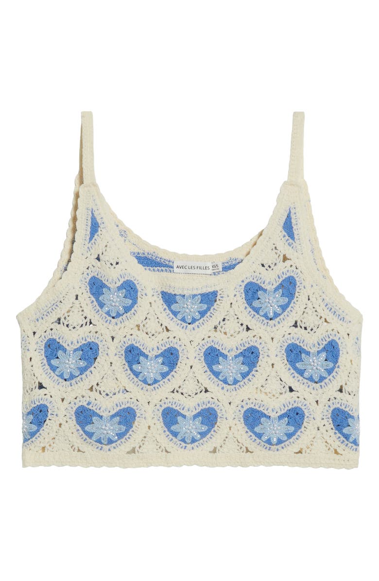Avec Les Filles Heart Crochet Crop Tank, Alternate, color, Blue