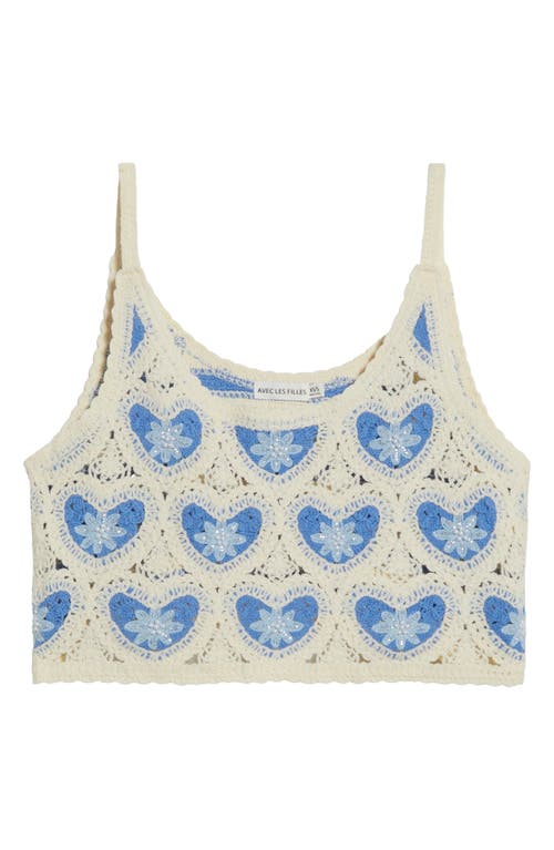 Avec Les Filles Women's Cropped Crotchet Heart Top In Blue