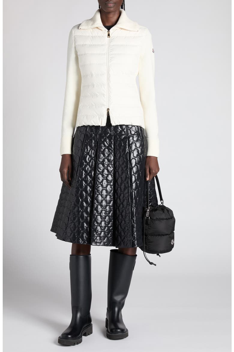 Virgin Wool Knit & Quilted Down Cardigan, Alternate, color, WHITE