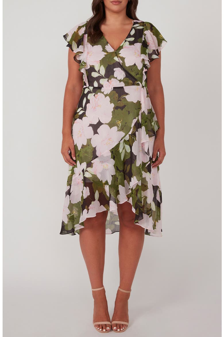 Morning Glory Ruffle Faux Wrap Dress, Main, color, PRINT