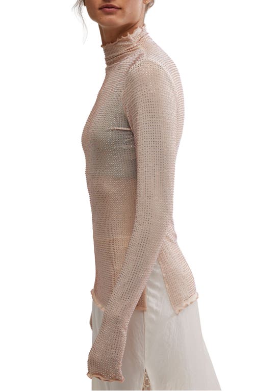 Free People Dance All Night Crystal Embellished Sheer Long Sleeve Top In Peach