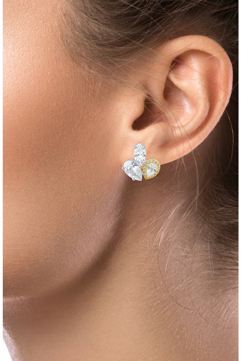 Cubic Zirconia Mixed Cluster Stud Earrings, Alternate, color, CLEAR SILVER/ GOLD