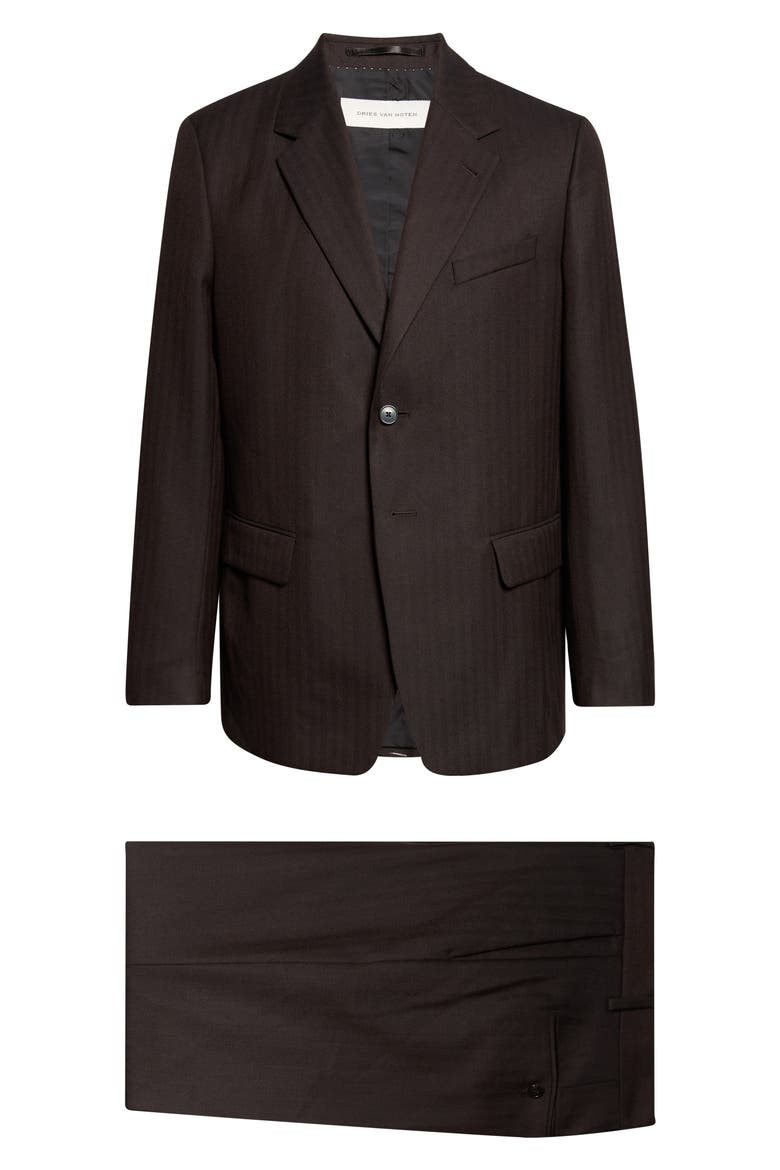 Kiel Tonal Stripe Wool Suit, Main, color, DARK BROWN