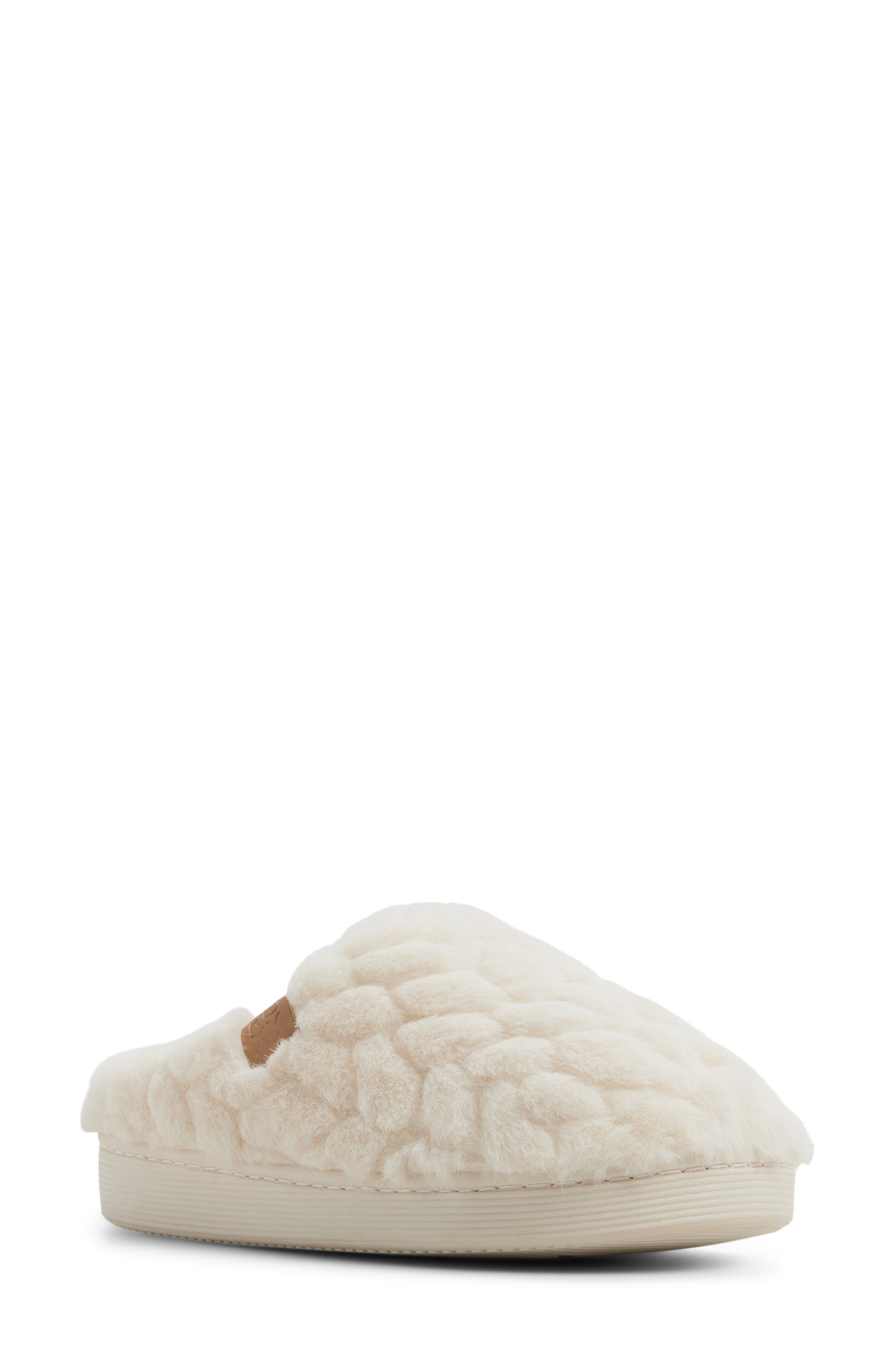 Roxy Bae Faux Fur Slipper, Main, color, Cream