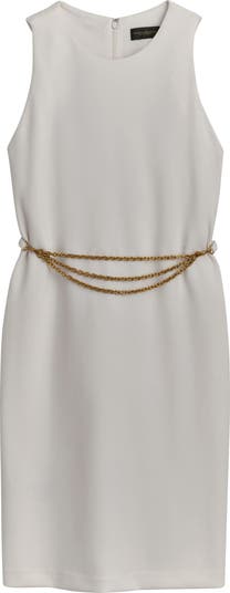 【Donna Karan New York】Square-Neck Chain-Trim Dress Donna Karan New York Chain Belt Detail Sheath Dress with