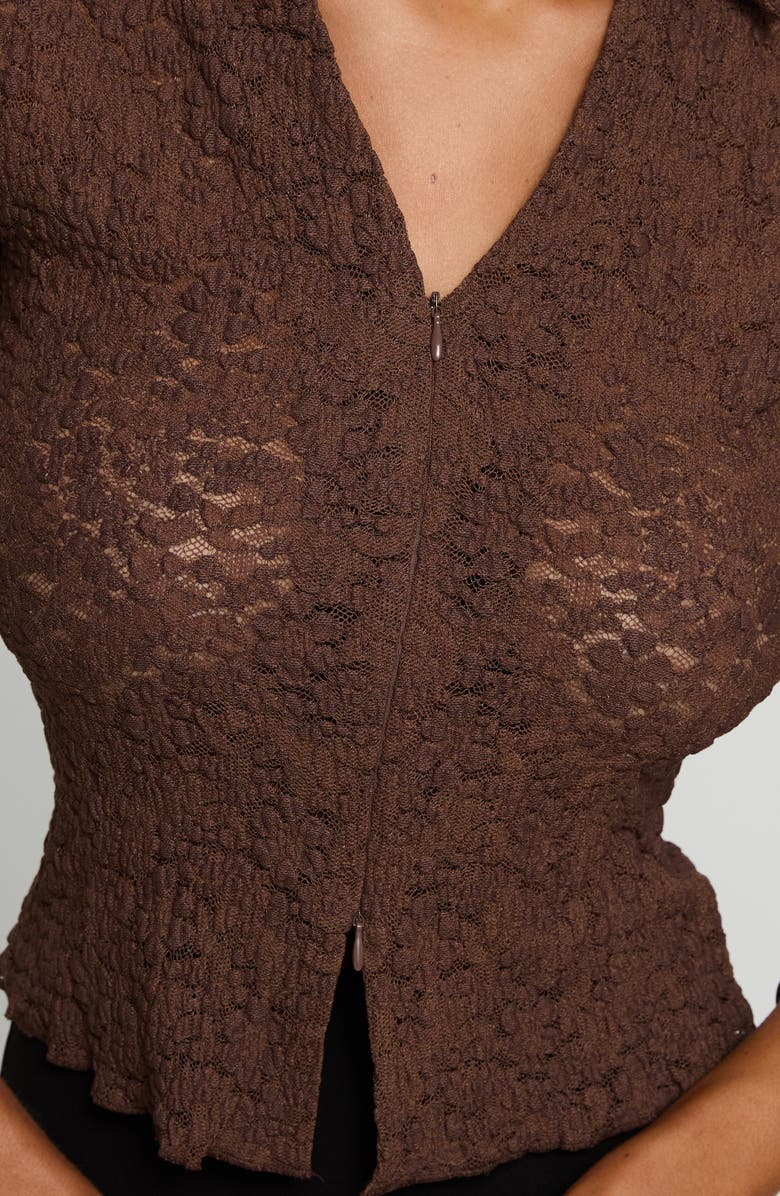 Princess Polly Best Shot Collar Lace Crop Top, Alternate, color, Brown