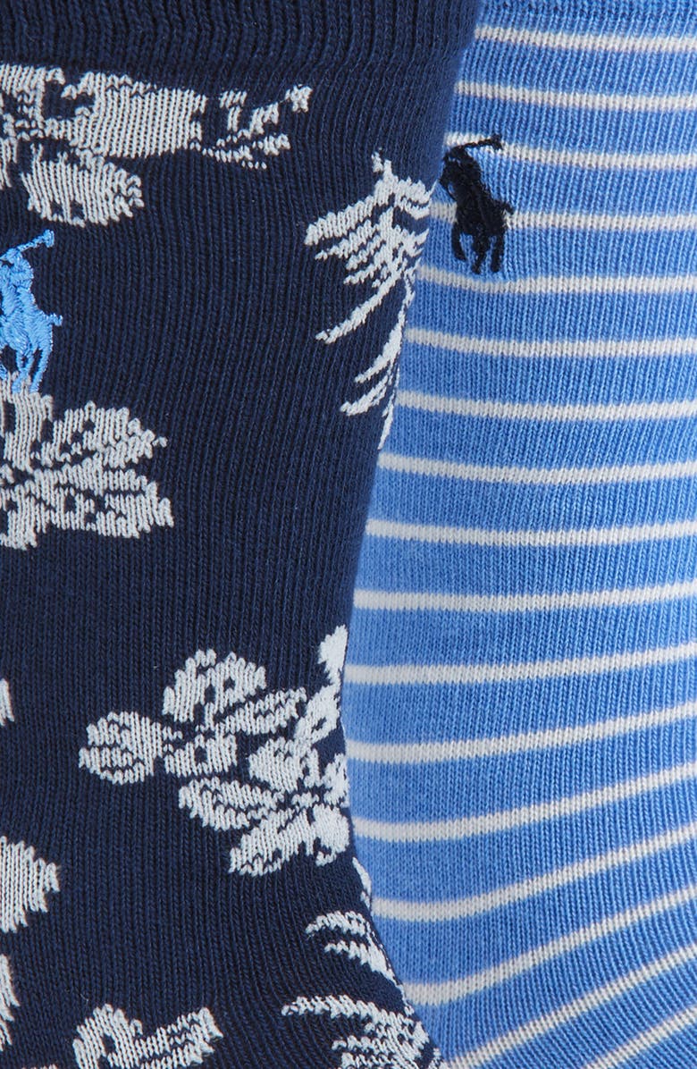Polo Ralph Lauren Assorted 2-Pack Floral & Stripe Cotton Blend Dress Socks, Alternate, color, Navy