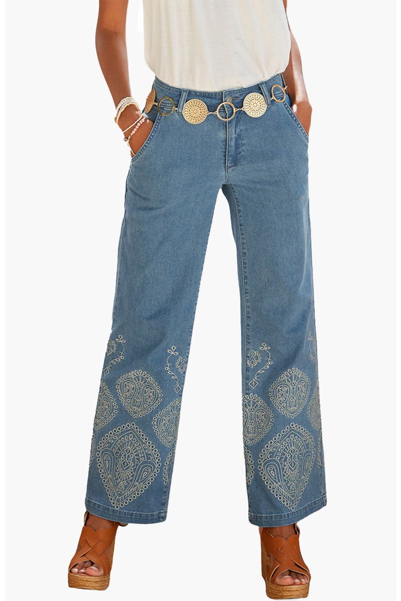 Embroidered Wide Leg Jeans, Main, color, Denim Blue Printed