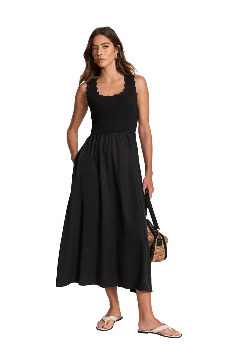 MINT VELVET Scallop Trim Sleeveless Midi Dress, Main, color, Black