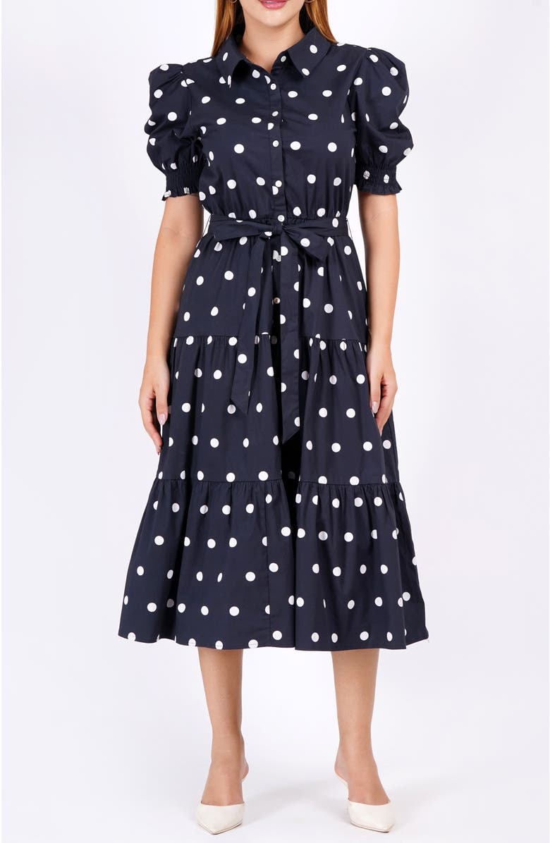 Leota Octavia Puff Sleeve Shirt Dress, Main, color, Small Polka Black White