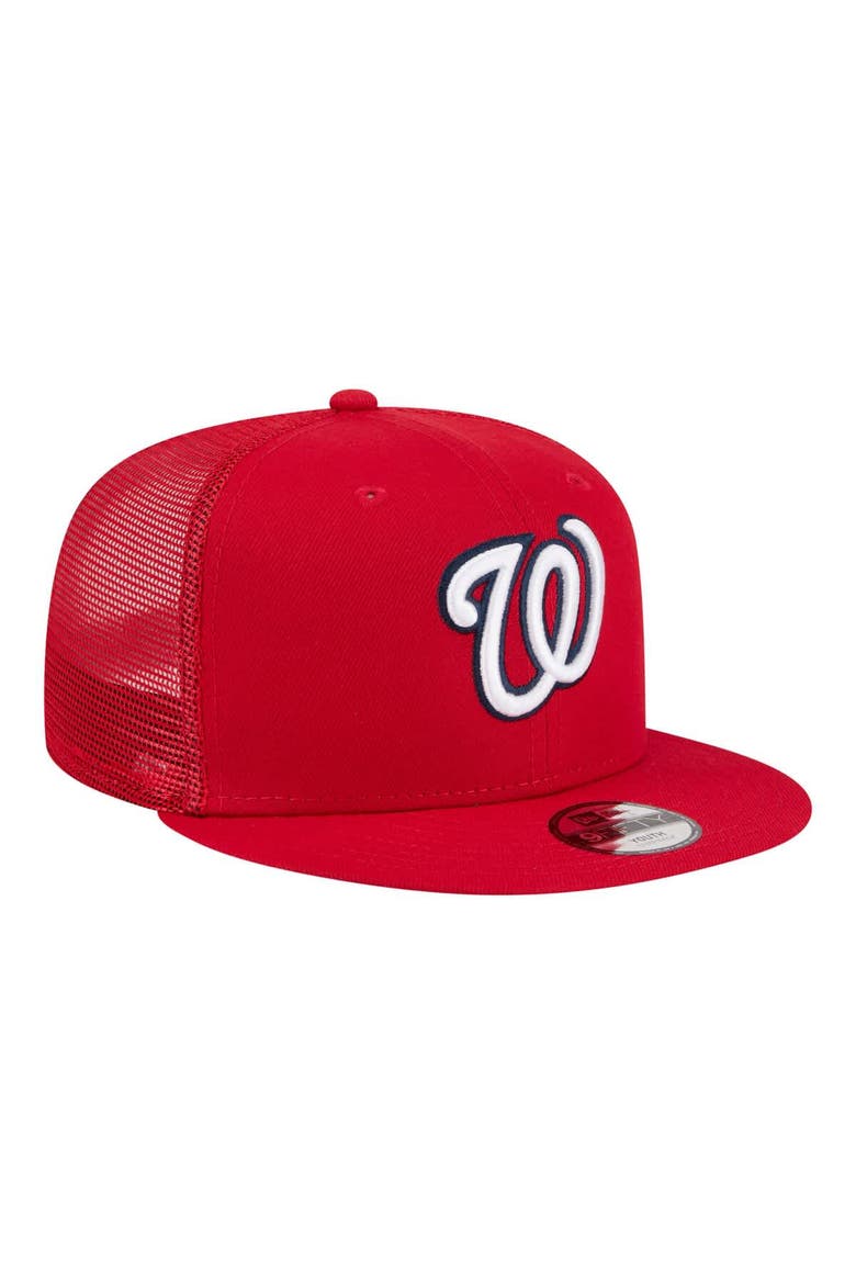 Youth New Era  Red Washington Nationals 9FIFTY Trucker Snapback Hat, Alternate, color, Red