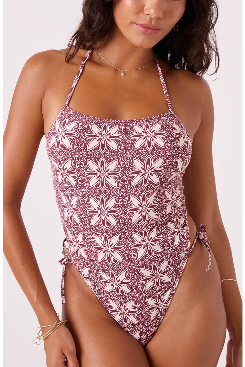 Batik Bloom Halter One-Piece Swimsuit, Main, color, PORT