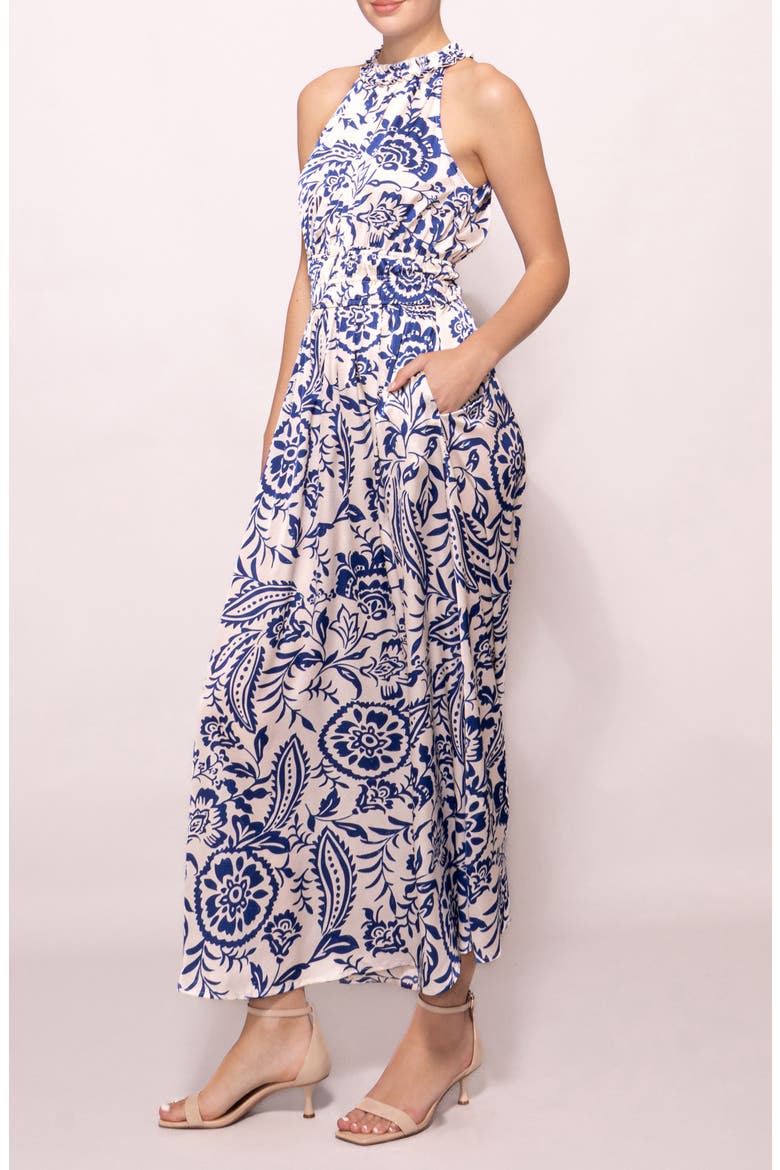 Print Ruffle Sleeveless Maxi Dress, Alternate, color, IVORY BLUE PAISLEY