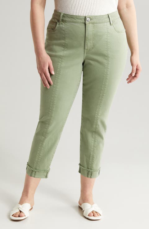 Amy Crop Straight Leg Twill Pants (Plus)
