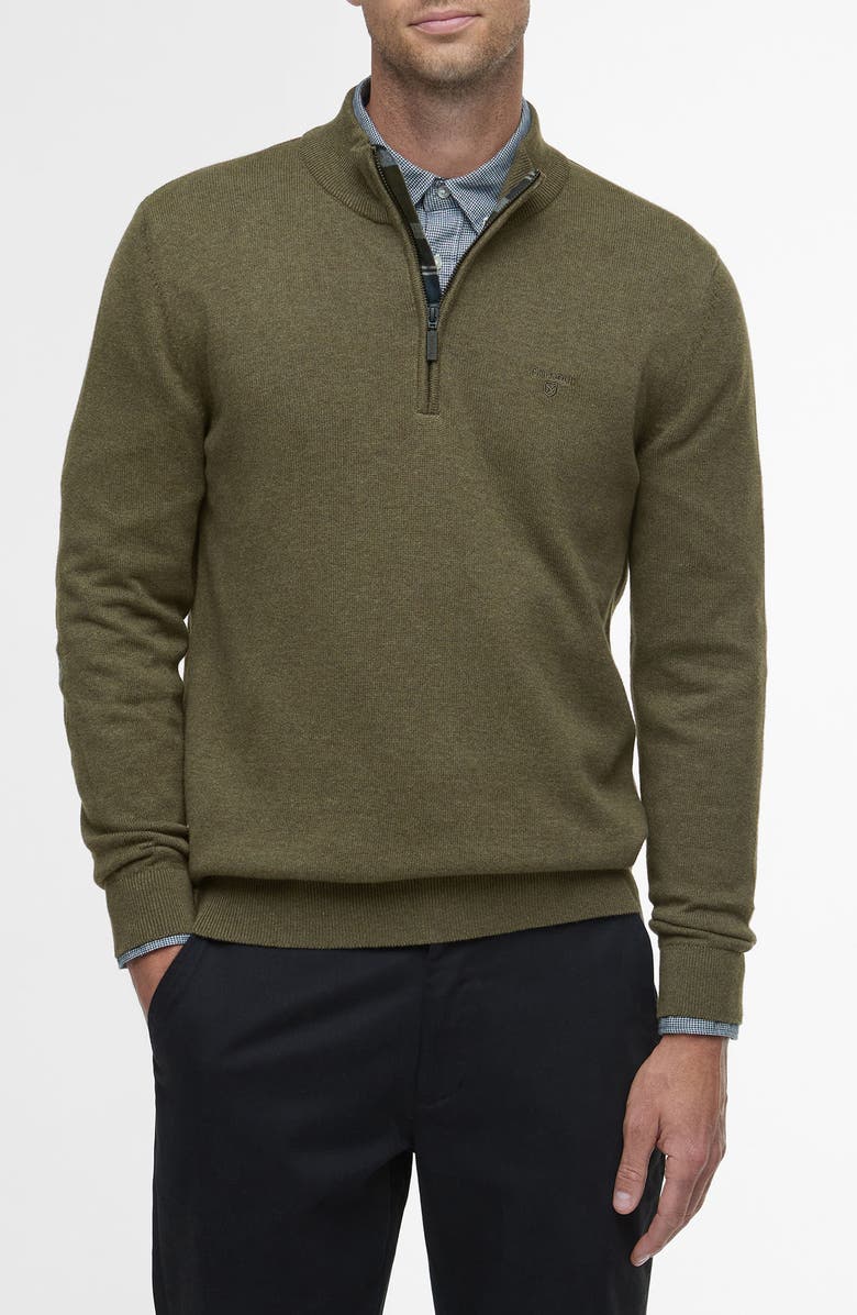 Barbour Avoch Mock Neck Cotton Half Zip Sweater, Main, color, Olive Marl