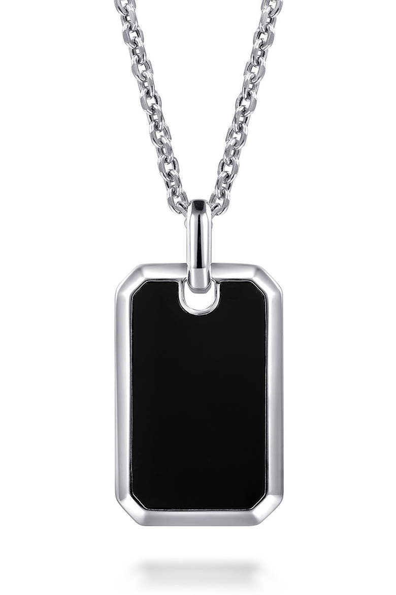 Men's 22-Inch Sterling Silver Onyx Dog Tag Necklace, Main, color, STERLING SILVER/ ONYX