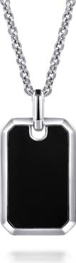 Gabriel & Co. Men's 22-Inch Sterling Silver Onyx Dog Tag Necklace
