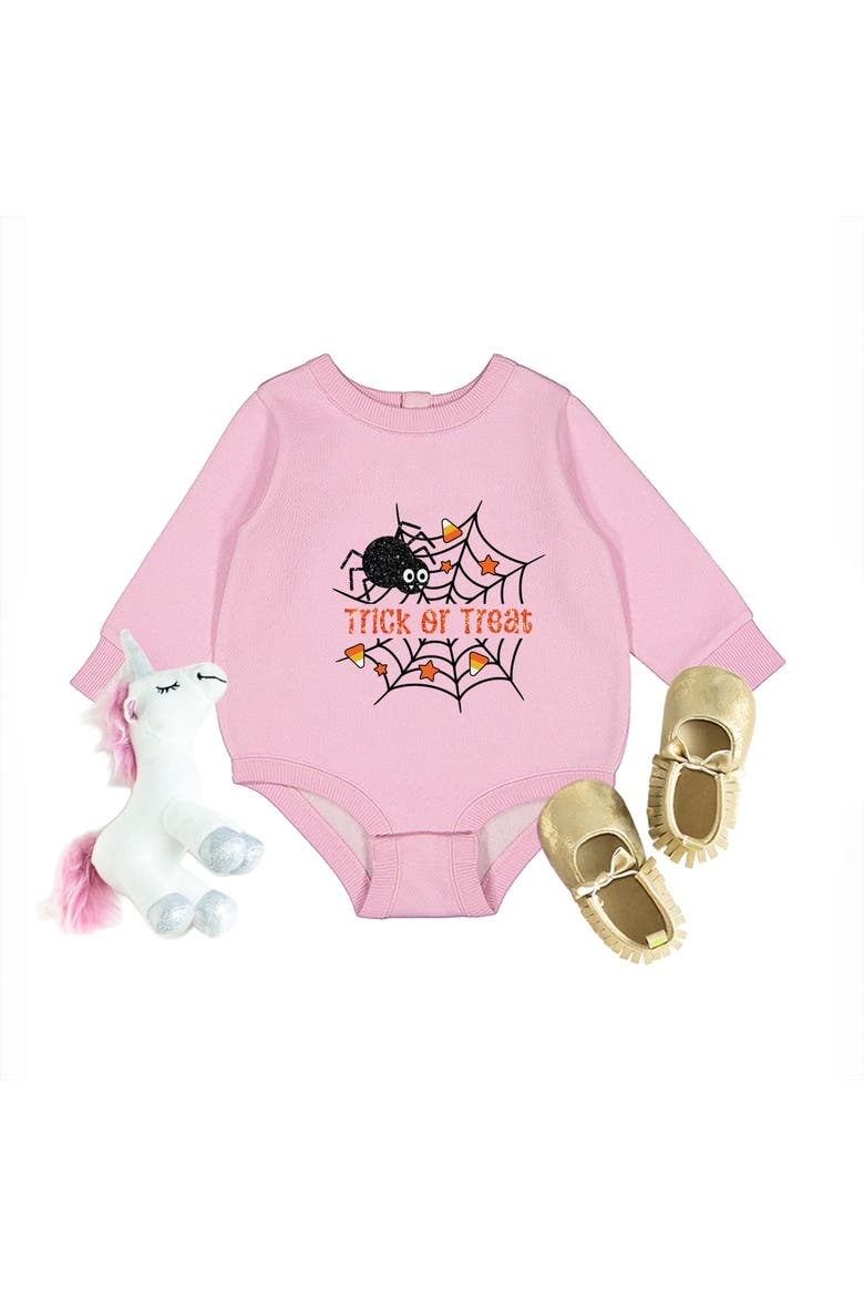 Trick or Treat Spiderweb Glitter Infant Fleece BodySuit, Alternate, color, Pink