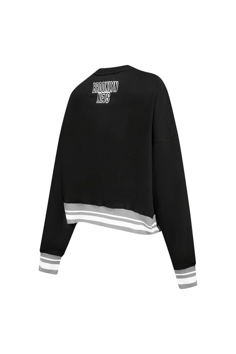 Women's Pro Standard Black Brooklyn Nets Area Code Cropped Pullover Sweatshirt, Alternate, color, Black