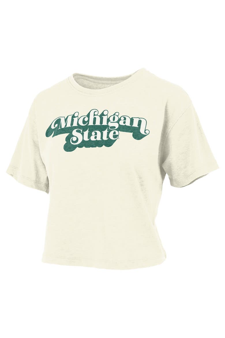 Women's Pressbox White Michigan State Spartans Vintage Easy Team Name Waist-Length T-Shirt, Alternate, color, White
