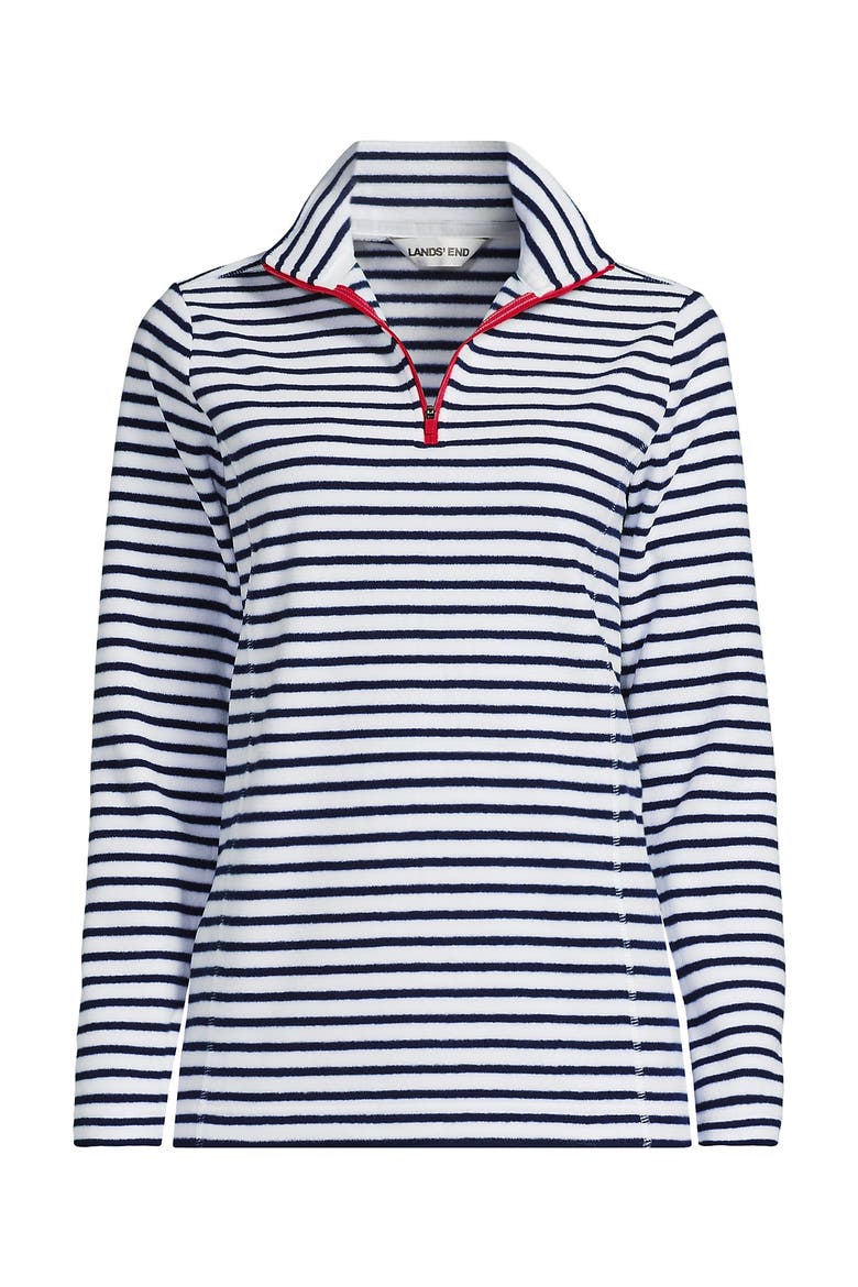 Anyweather Fleece Quarter Zip Pullover, Alternate, color, Crisp White/Navy Stripe/Red
