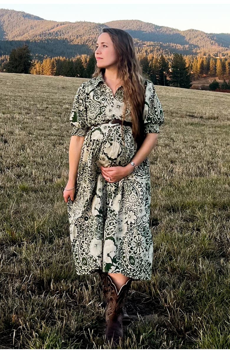 PinkBlush Floral Collared Tiered Midi Dress, Alternate, color, Olive Green