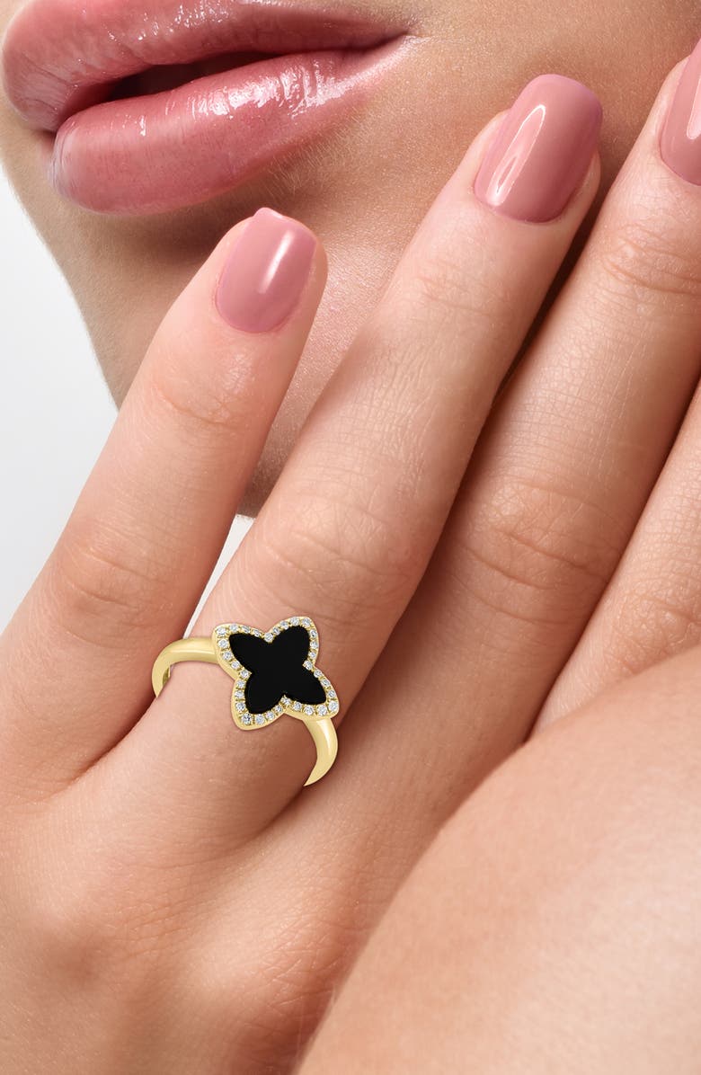 EFFY Onyx & Diamond Clover Ring - 0.11ct., Alternate, color,