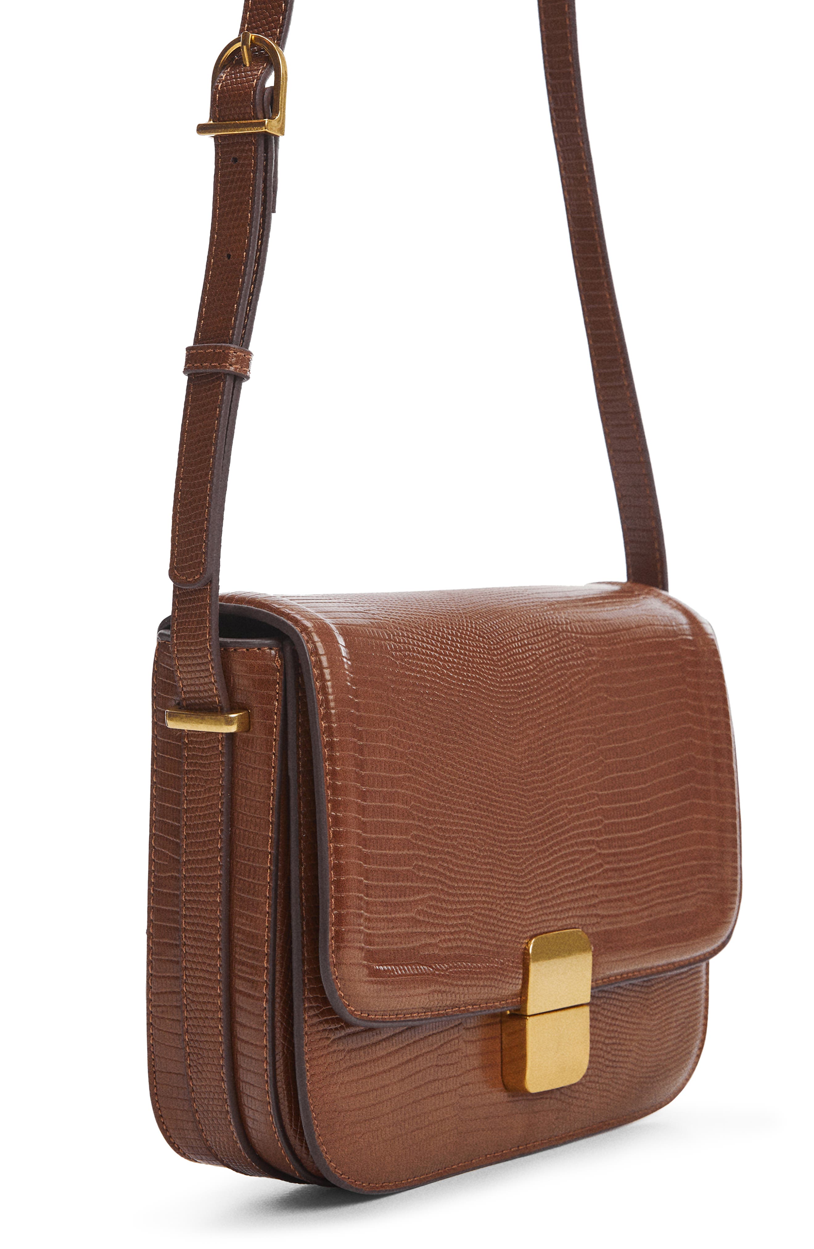 Lizard Embossed Crossbody Bag, Alternate, color, BROWN LEATHER
