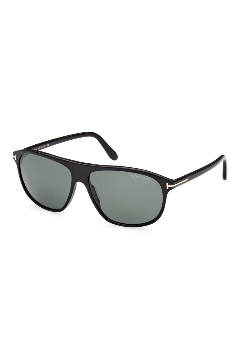 Prescott 60mm Square Polarized Sunglasses, Alternate, color, SHINY BLACK/ LOGO/ GREEN