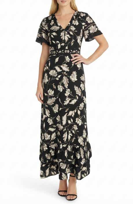 Maggy London Flutter Sleeve Tiered Ruffle Maxi Dress